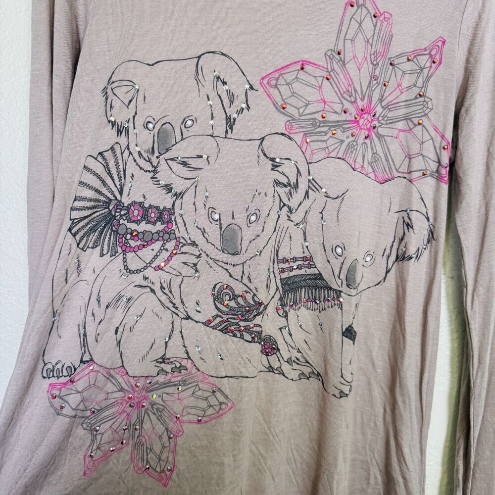 Key Top Womens Small Koala Bears Swarovski Rhinestone Tee Shirt Y2K Key Closet - Picture 3 of 11
